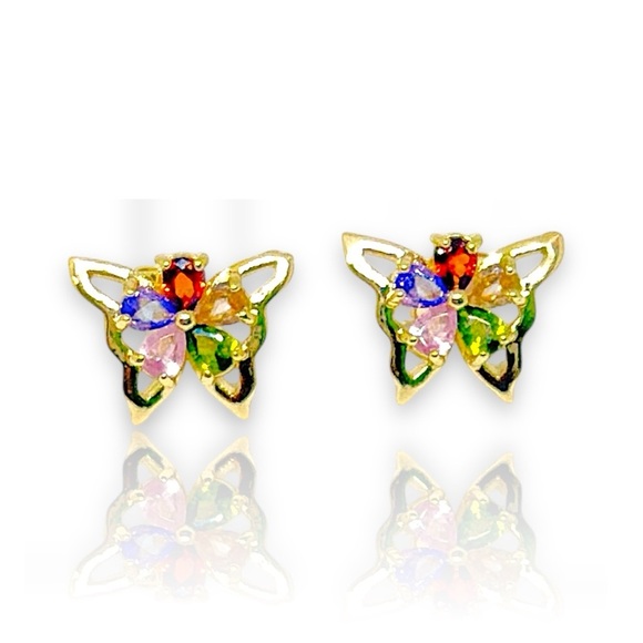 Raf Rossi Gold plated Jewelry - Multicolor Goldfilled Butterfly Stud Earrings